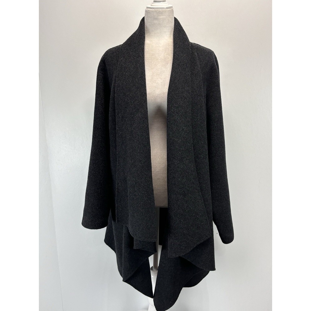 Eileen Fisher Wool Cardigan Sweater Jacket Sz X-Large Charcoal Open Front Angled